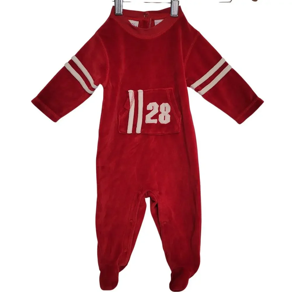 Baby Beginnings Red One piece Velour Jumper Sweatsuit Race Suit Soft 3-6 M